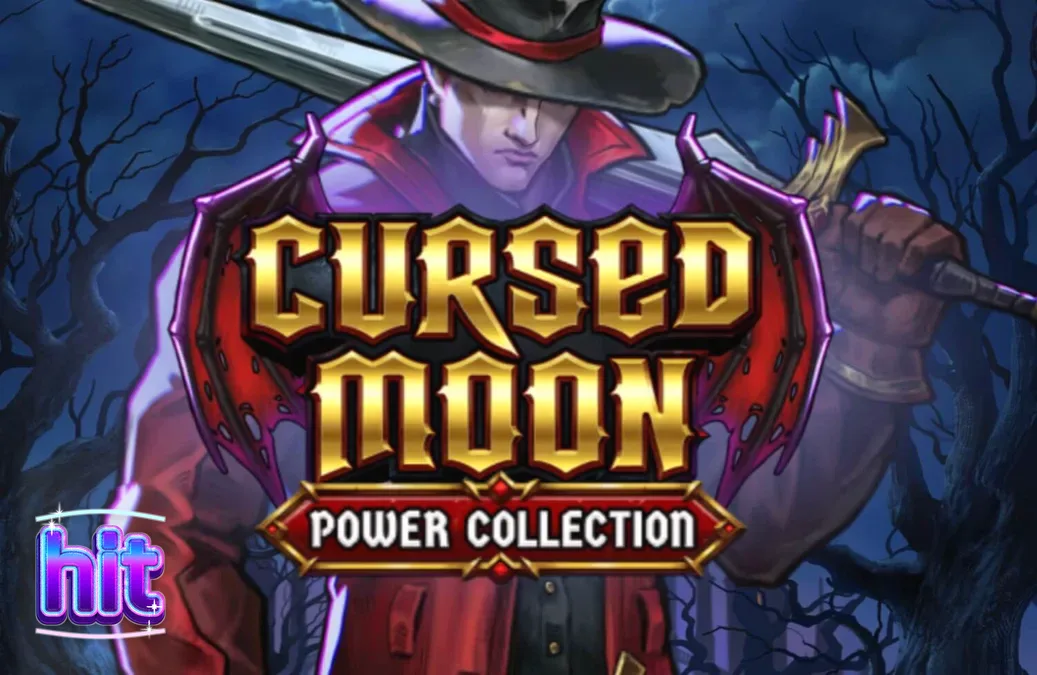 Giao diện trò chơi slot Cursed Moon Power Collection với thợ săn và bối cảnh rừng đêm gothic.